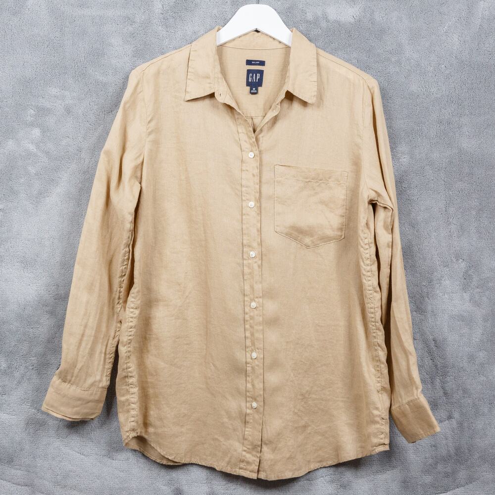 GAP 100% Linen Relaxed Fit Button‎ Down Shirt Neutral Basic Biscotti Tan Mens M